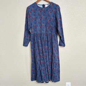Hanna Andersson Blue Floral Cotton Long Sleeve Midi Dress XL Cottagecore Prairie
